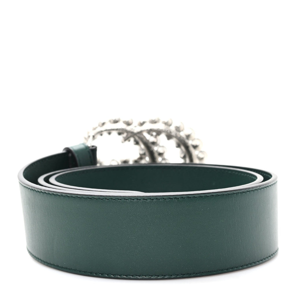 Gucci Calfskin Crystal Double G 40mm Belt 80 32 Emerald