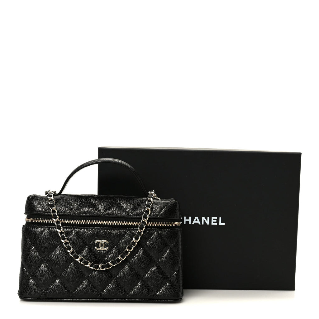 Chanel Caviar Quilted Top Handle Slim Vanity With Chain Black