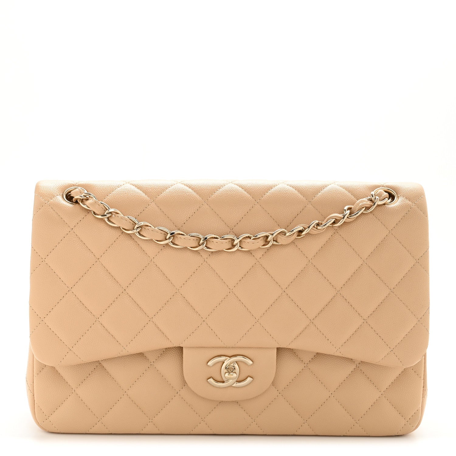 Chanel Caviar Quilted Jumbo Double Flap Beige