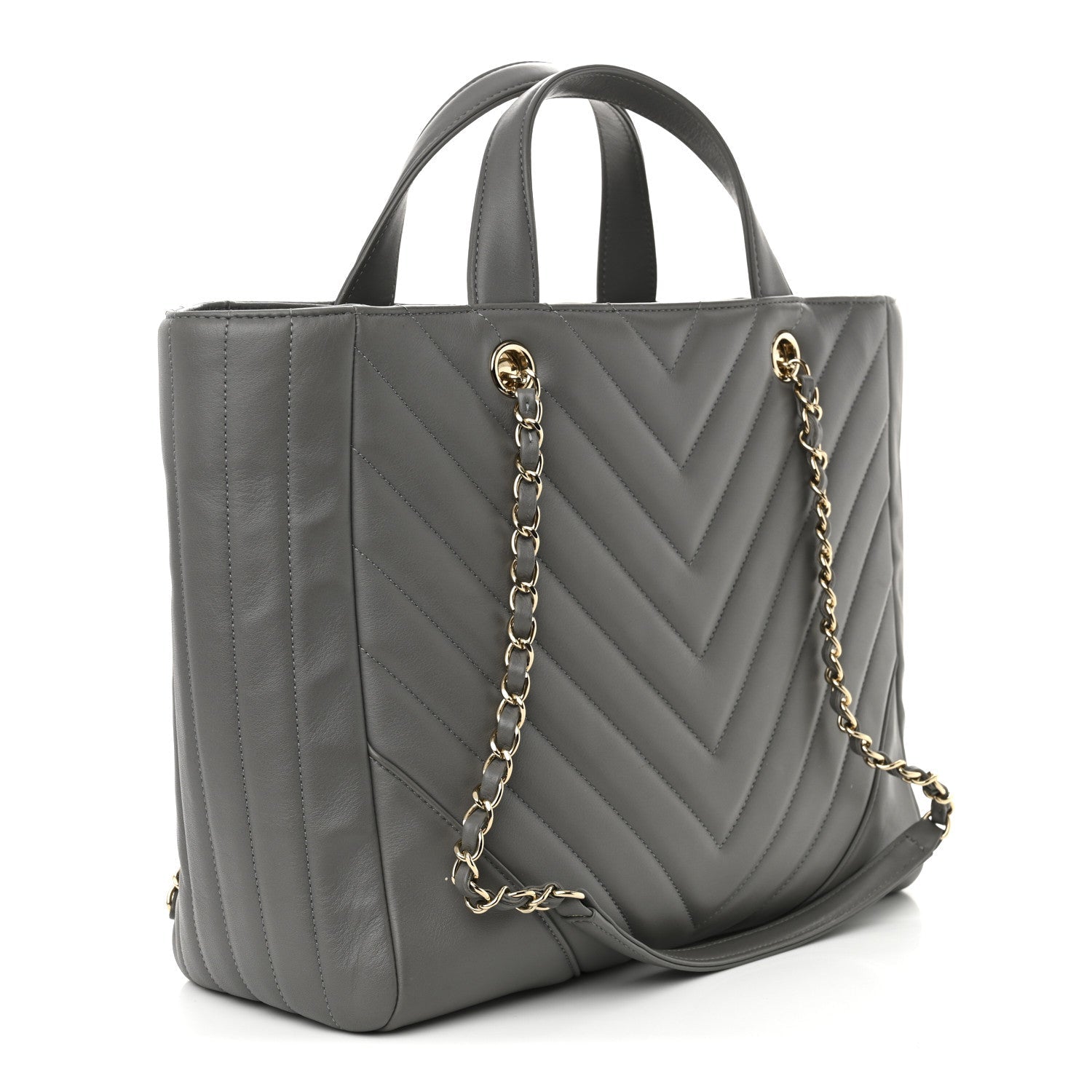 Chanel Calfskin Chevron Quilted Statement Shopping Tote Grey