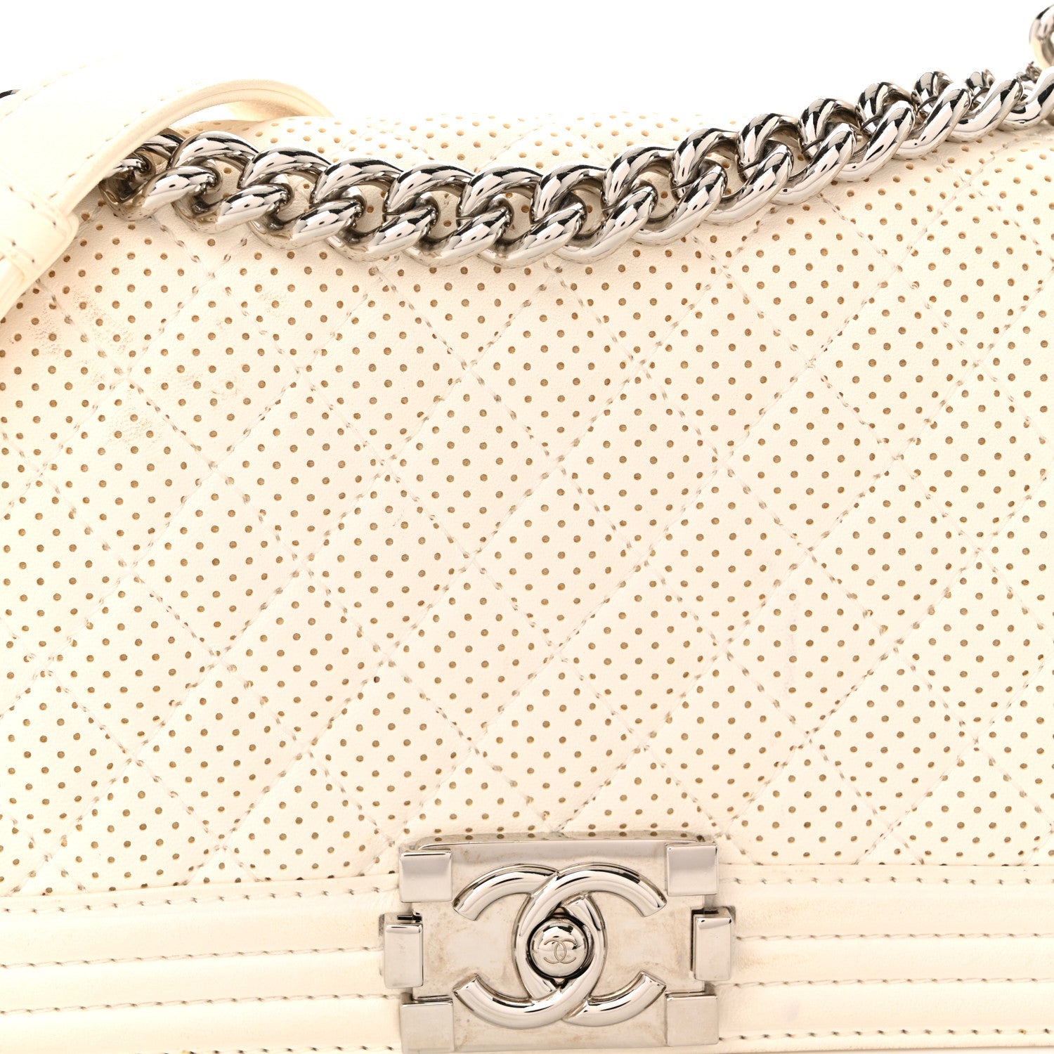 Chanel Lambskin Perforated Medium Boy Flap White