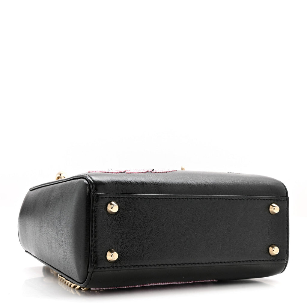 Christian Dior Calfskin Beaded Mini Lady Dior Black