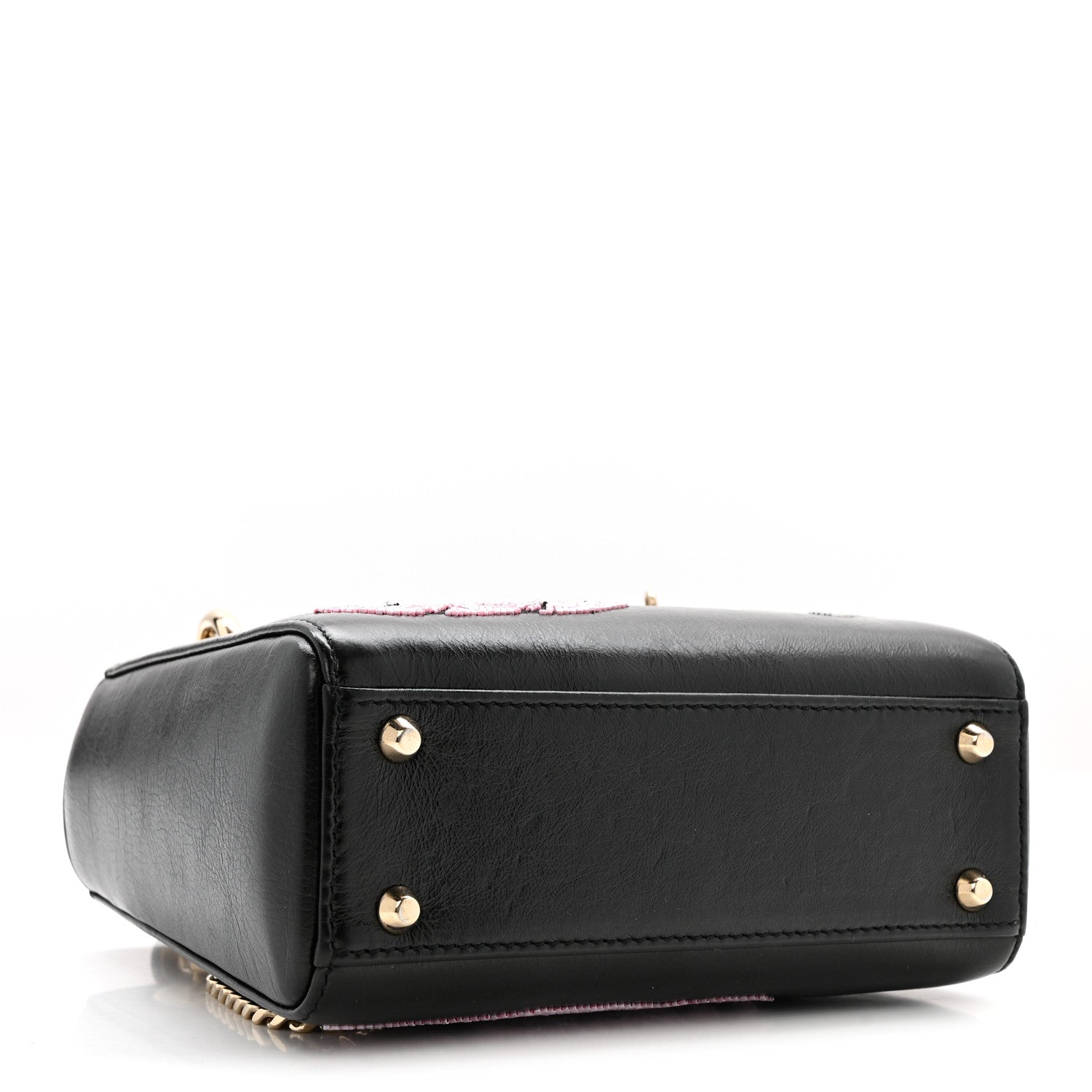 Christian Dior Calfskin Beaded Mini Lady Dior Black