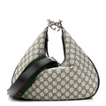 Gucci GG Supreme Monogram Textured Calfskin Web Large Attache Shoulder Bag Beige Blue