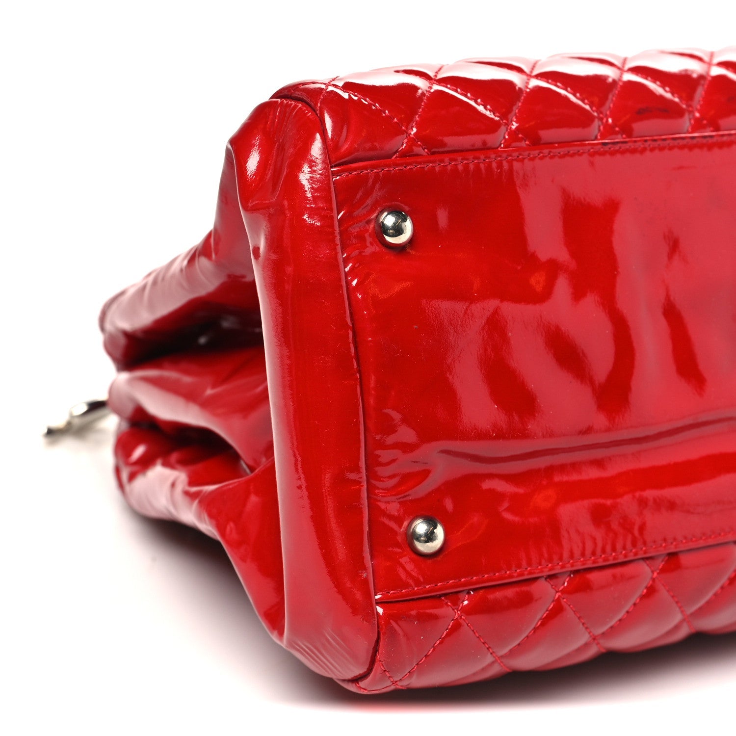 Chanel Patent Quilted Large Just Mademoiselle Bowling Bag Red