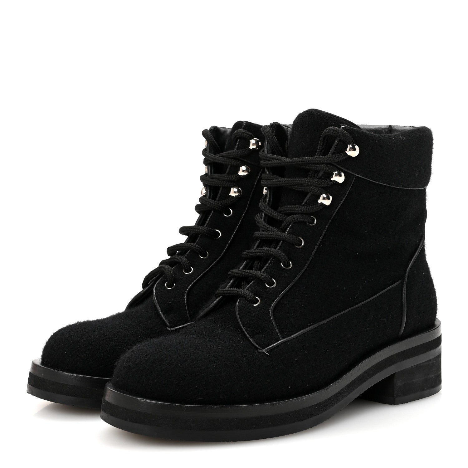 Chanel Tweed Lace Up Short Boots 37 Black