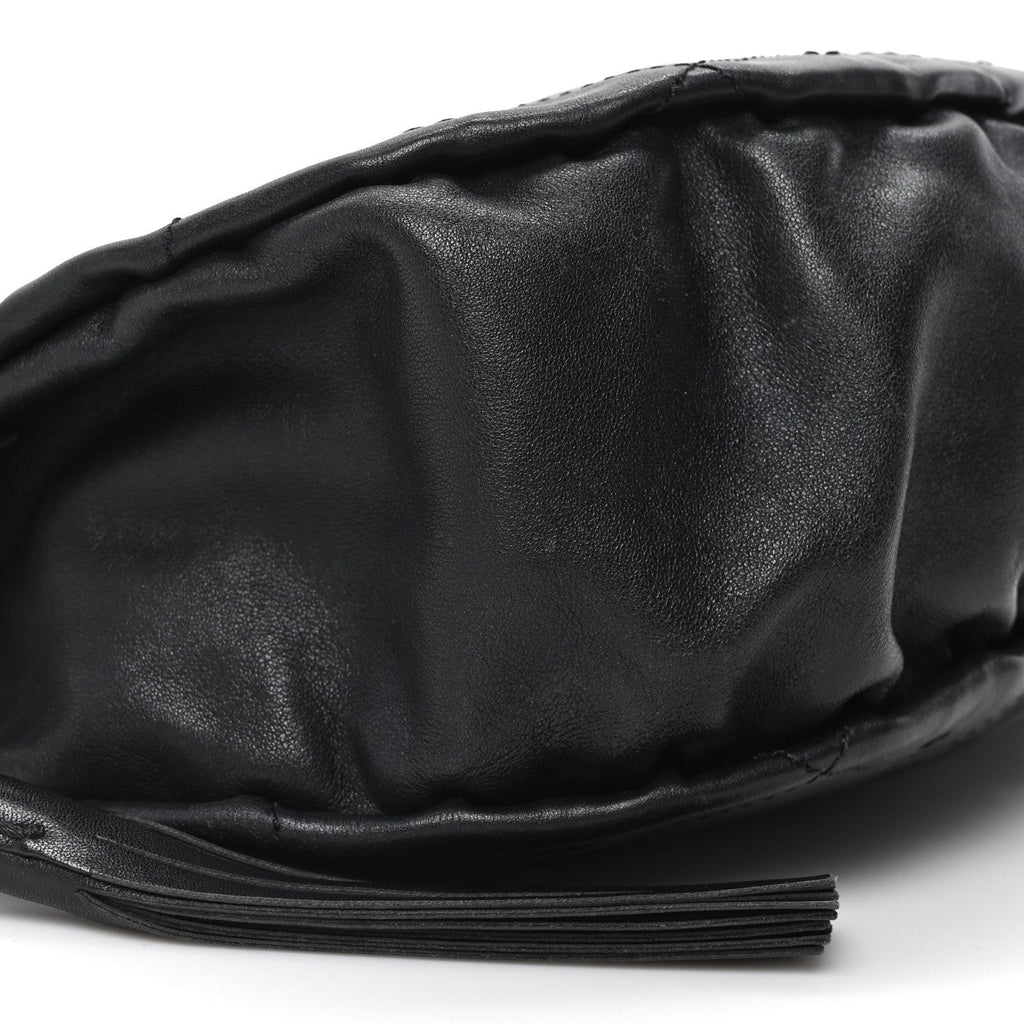 Chanel Lambskin Stitched Chocolate Bar Chain Fringe Hobo Black