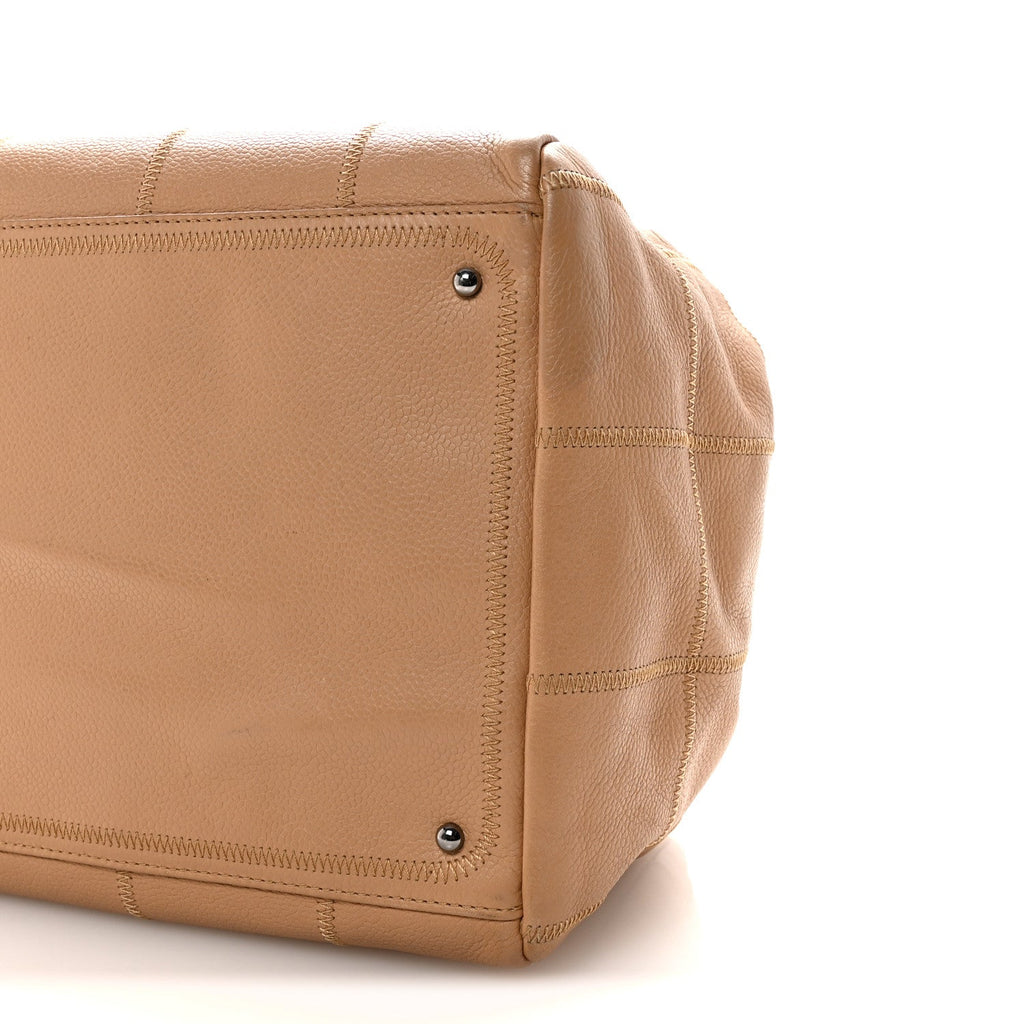 Chanel Caviar Square Stitched Bowler Beige