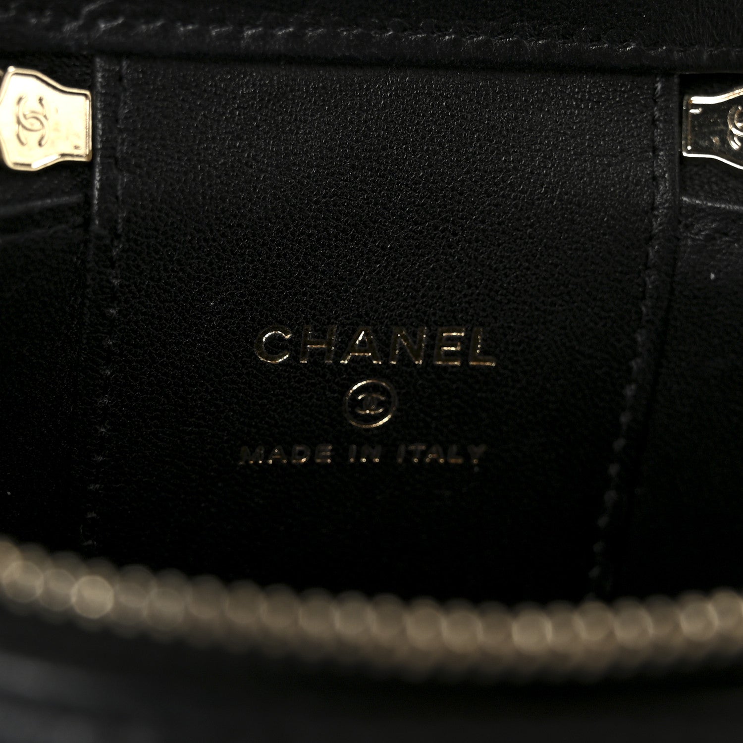Chanel Lambskin Quilted Top Handle Mini Vanity Case With Chain Black