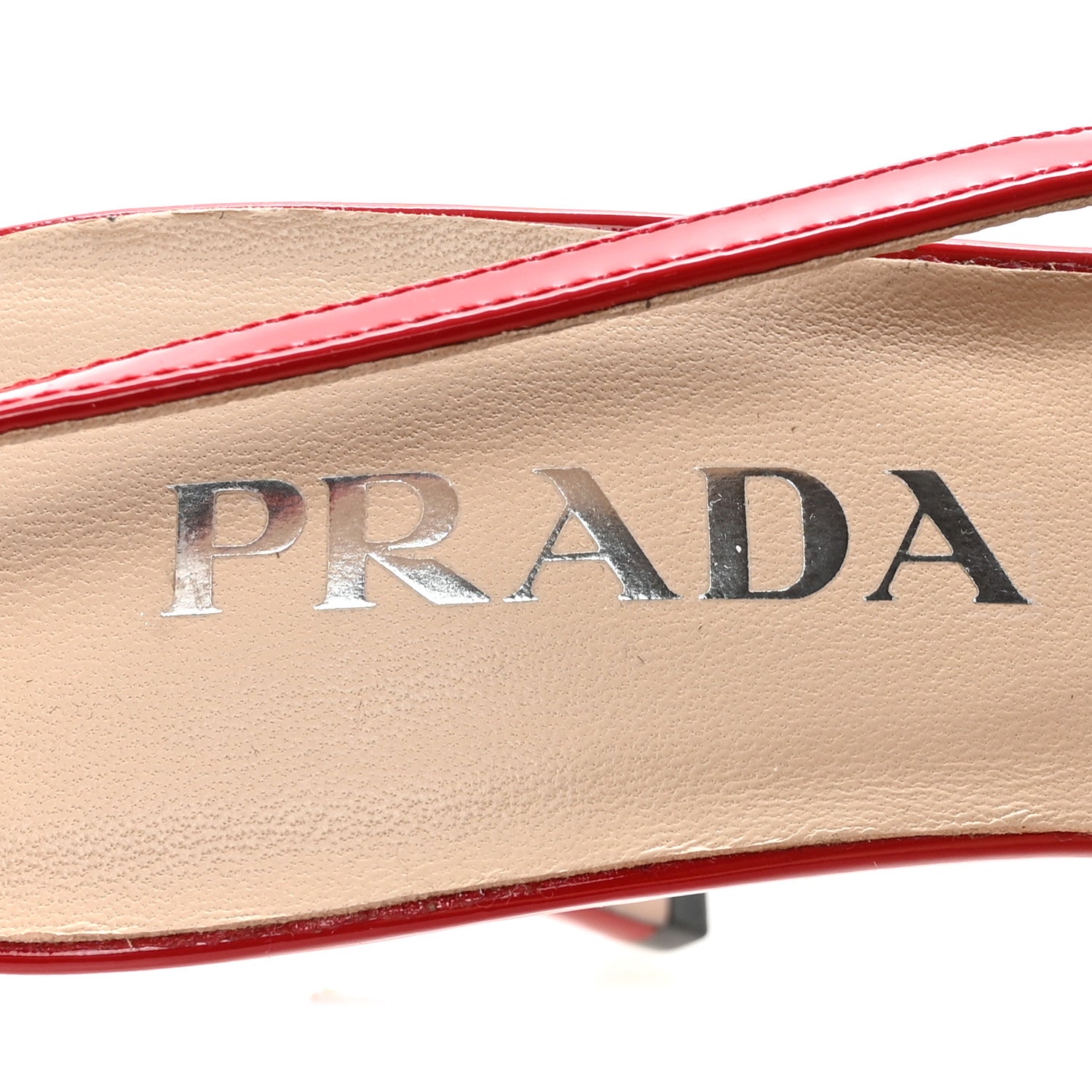 Prada Patent Logo Slingback Pumps 35.5 Red