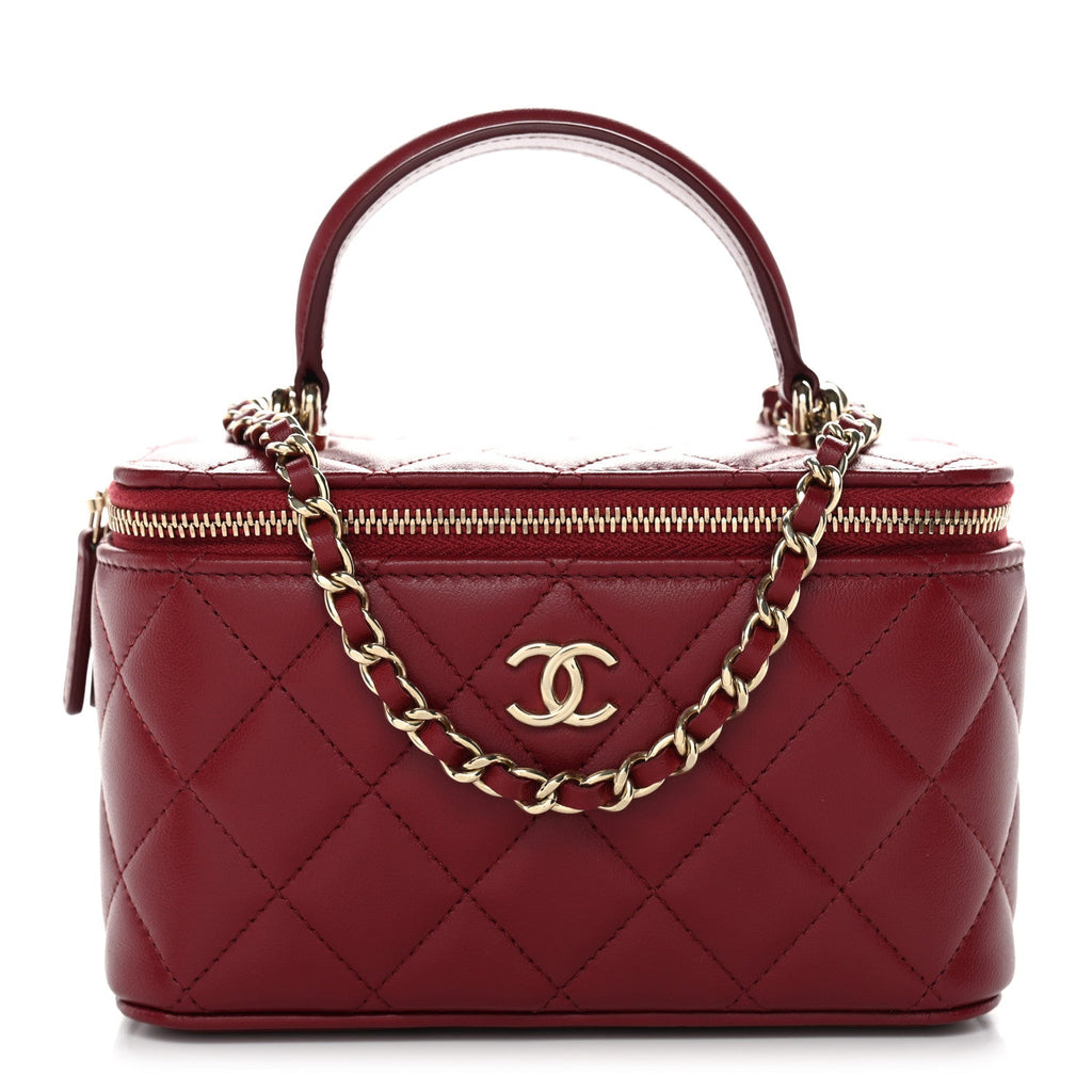 Chanel Lambskin Quilted Small Top Handle Vanity Case With Chain Burgundy