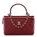 Chanel Lambskin Quilted Small Top Handle Vanity Case With Chain Burgundy