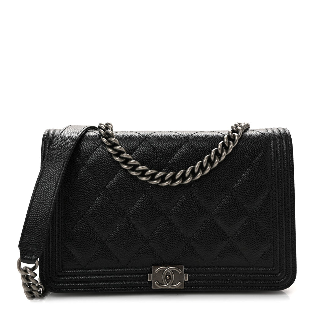 Chanel Caviar Quilted Boy Wallet On Chain WOC Black