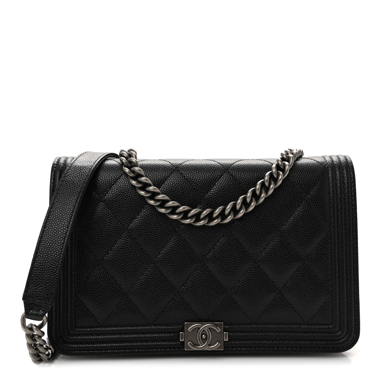 Chanel Caviar Quilted Boy Wallet On Chain WOC Black