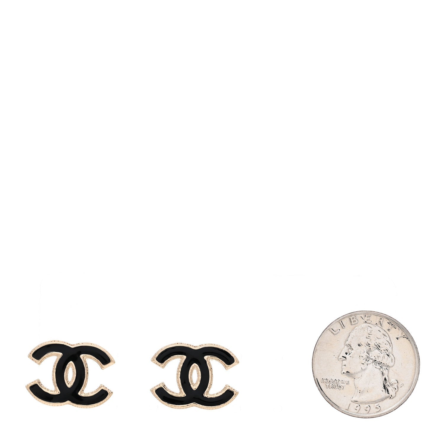 Metal Enamel CC Earrings Black Gold