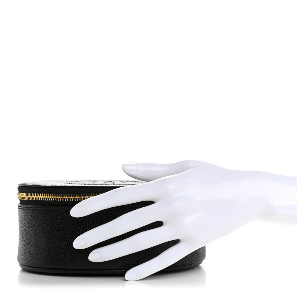 Caviar Round Jewelry Travel Case  Black