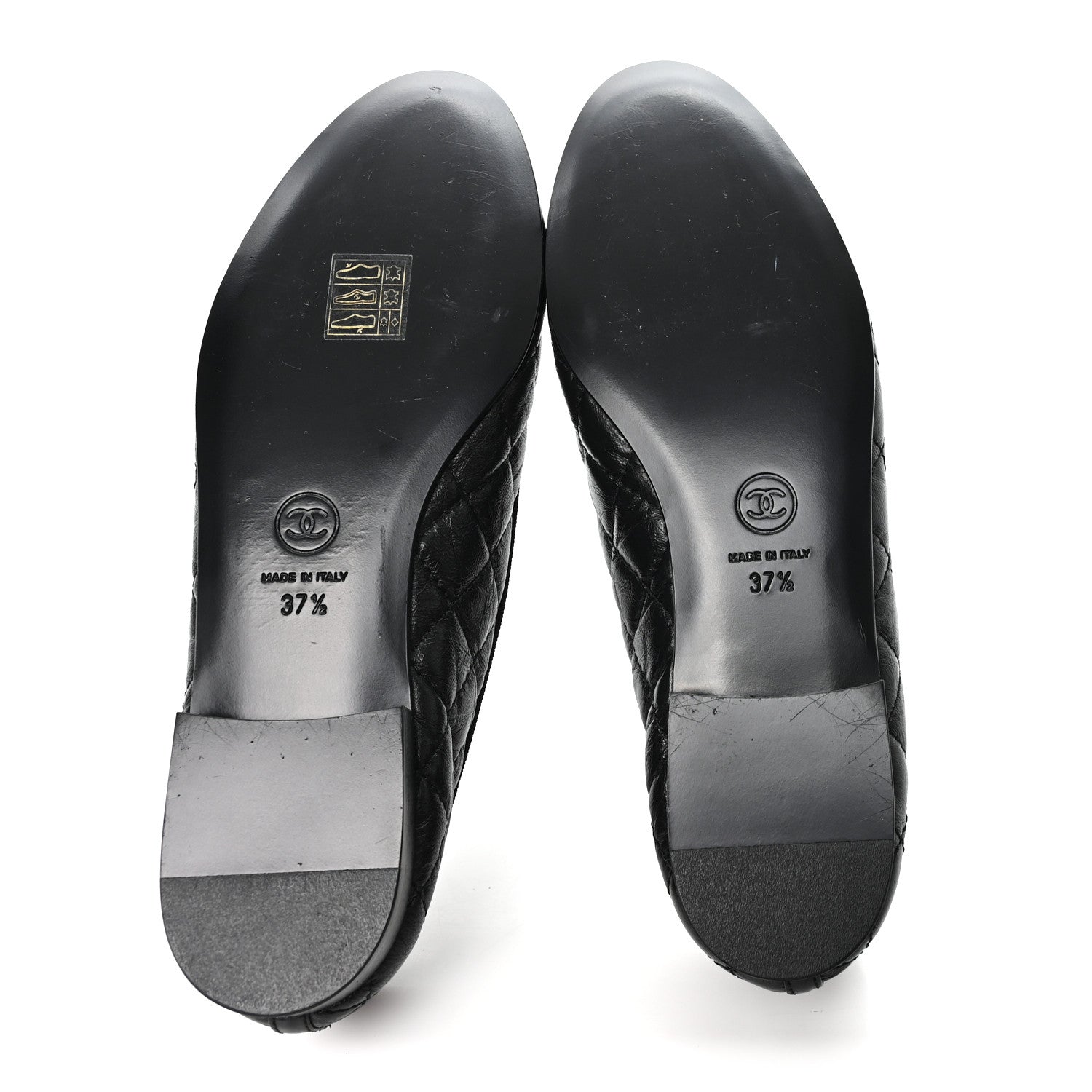 Aged Calfskin Quilted CC Cap Toe Ballerina Flats 37.5 Black