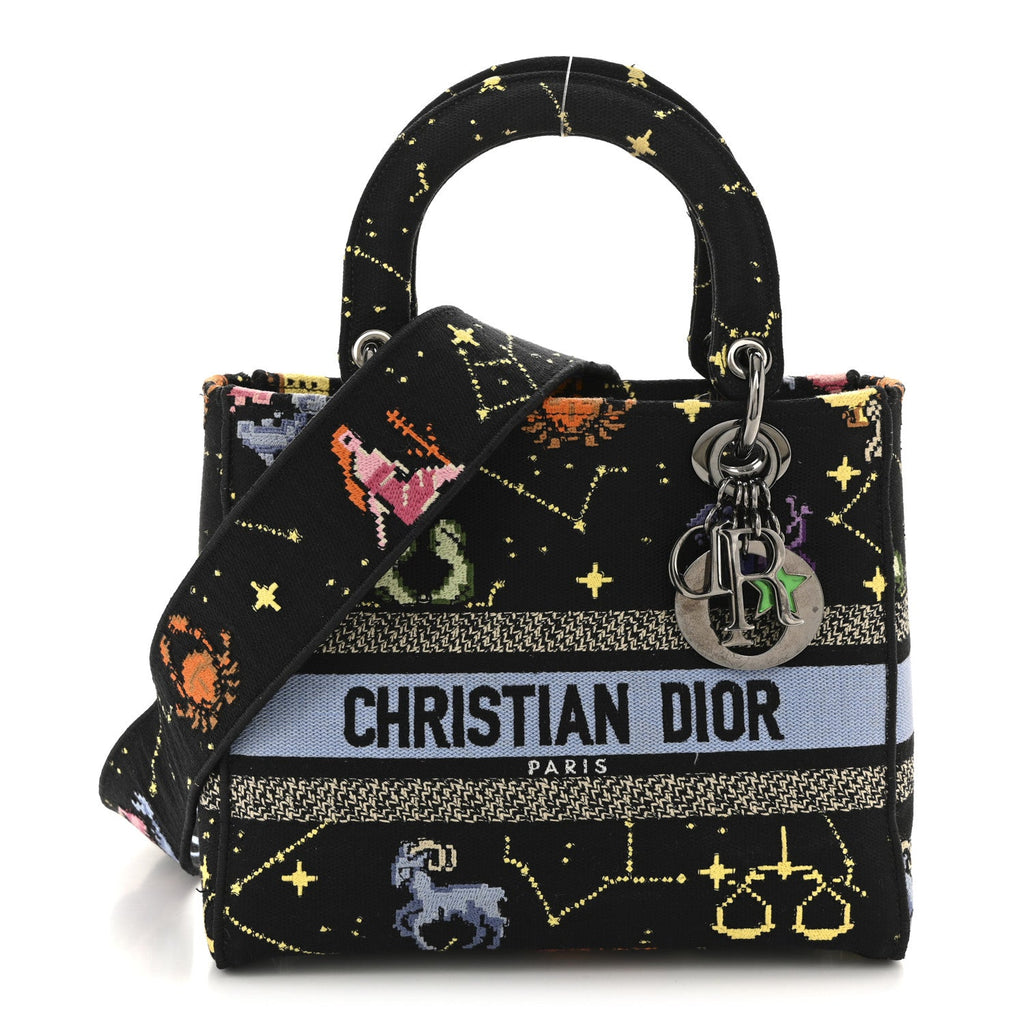 Christian Dior Canvas Pixel Zodiac Embroidered Medium Lady D-Lite Nero Multicolor