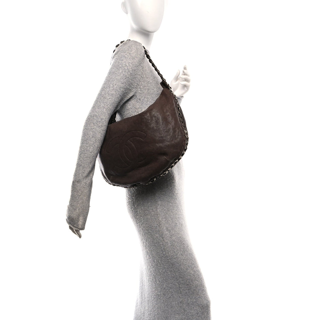 Chanel Calfskin Modern Chain Hobo Brown