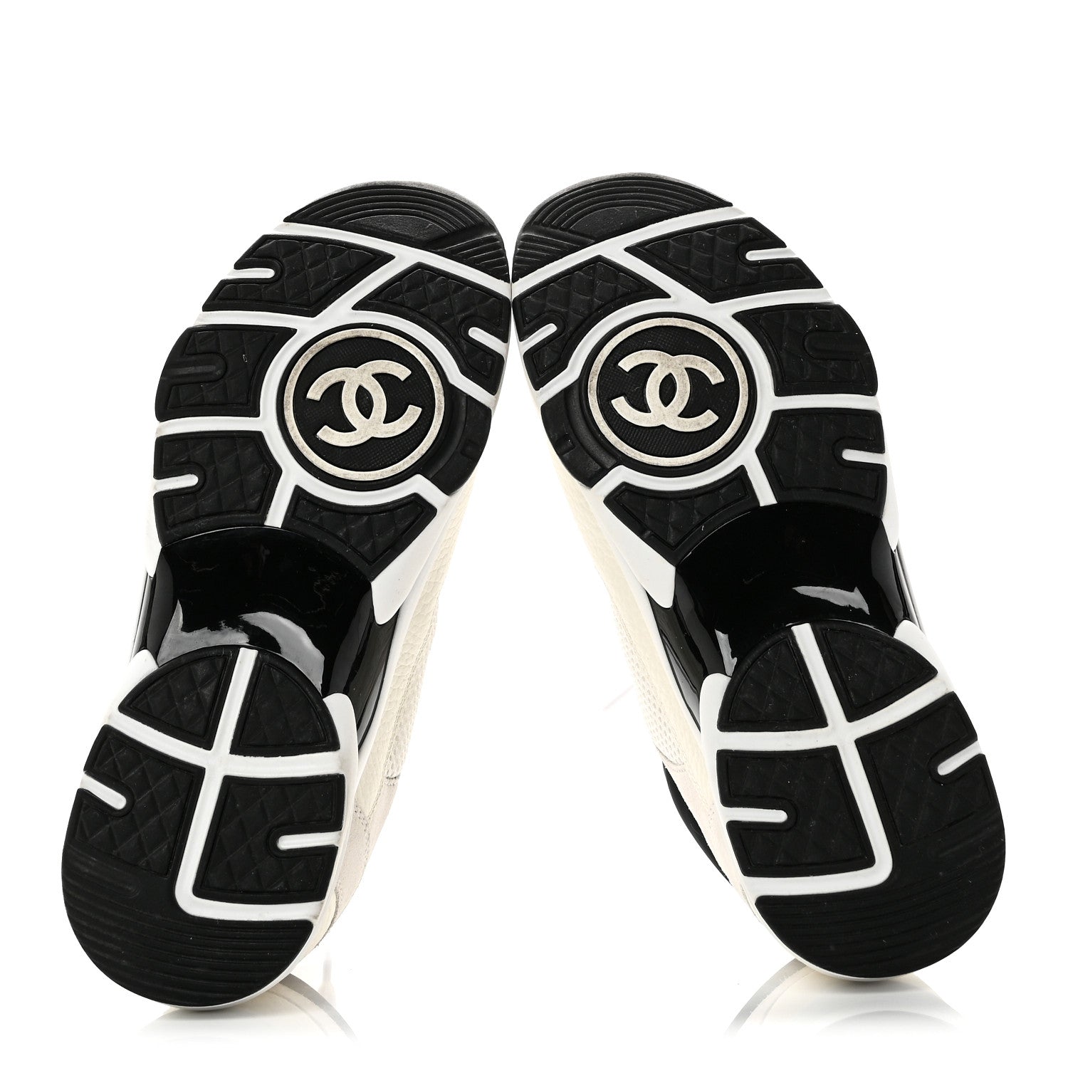 Mesh Suede Calfskin Grained Calfskin Womens CC Sneakers 38.5 White Black