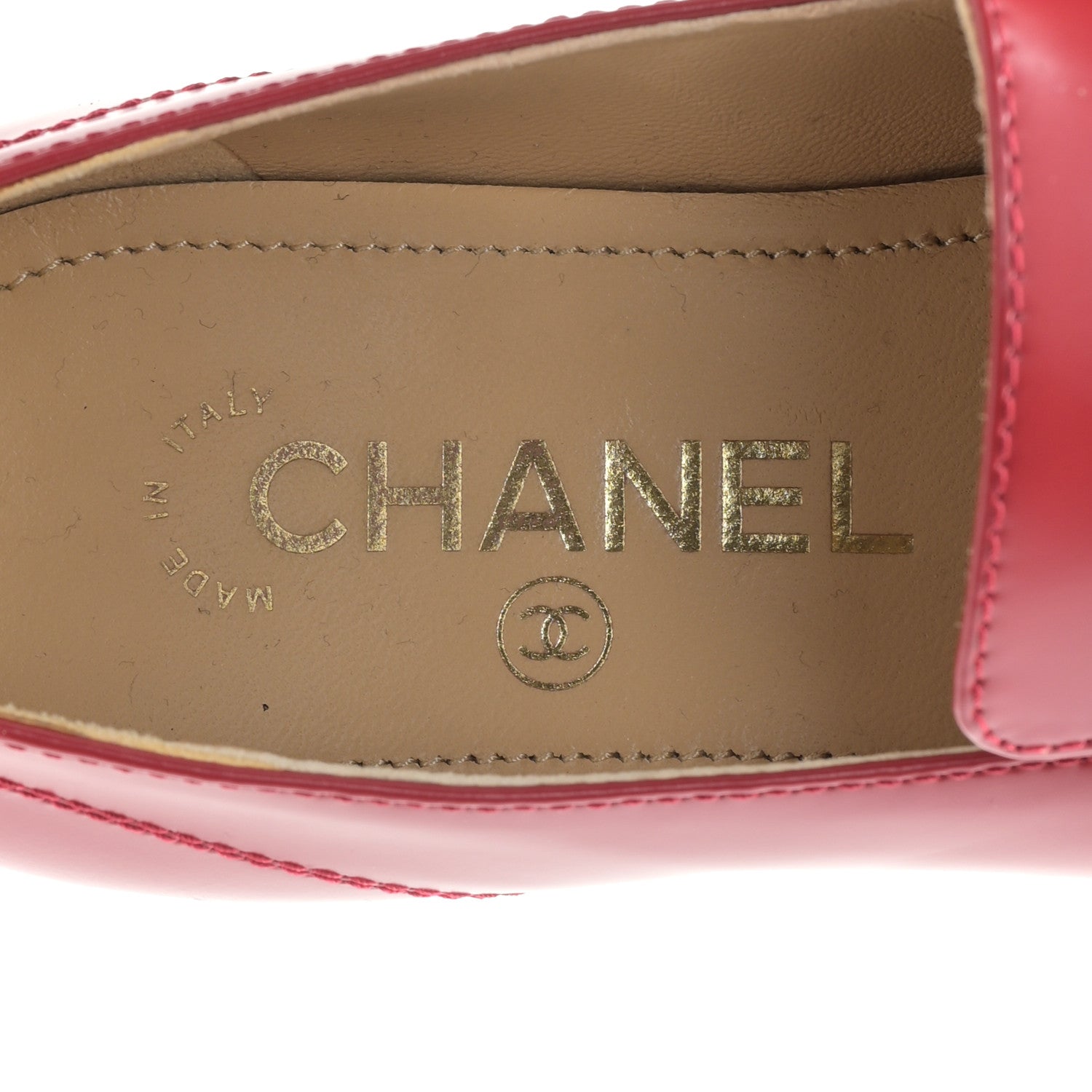 Chanel Shiny Calfskin Logo Loafers 36.5 Red