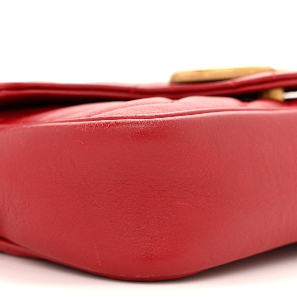 Gucci Calfskin Matelasse Super Mini GG Marmont Shoulder Bag Hibiscus Red