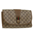 GUCCI GG Canvas Web Sherry Line Clutch Bag PVC Leather Beige Green  43092