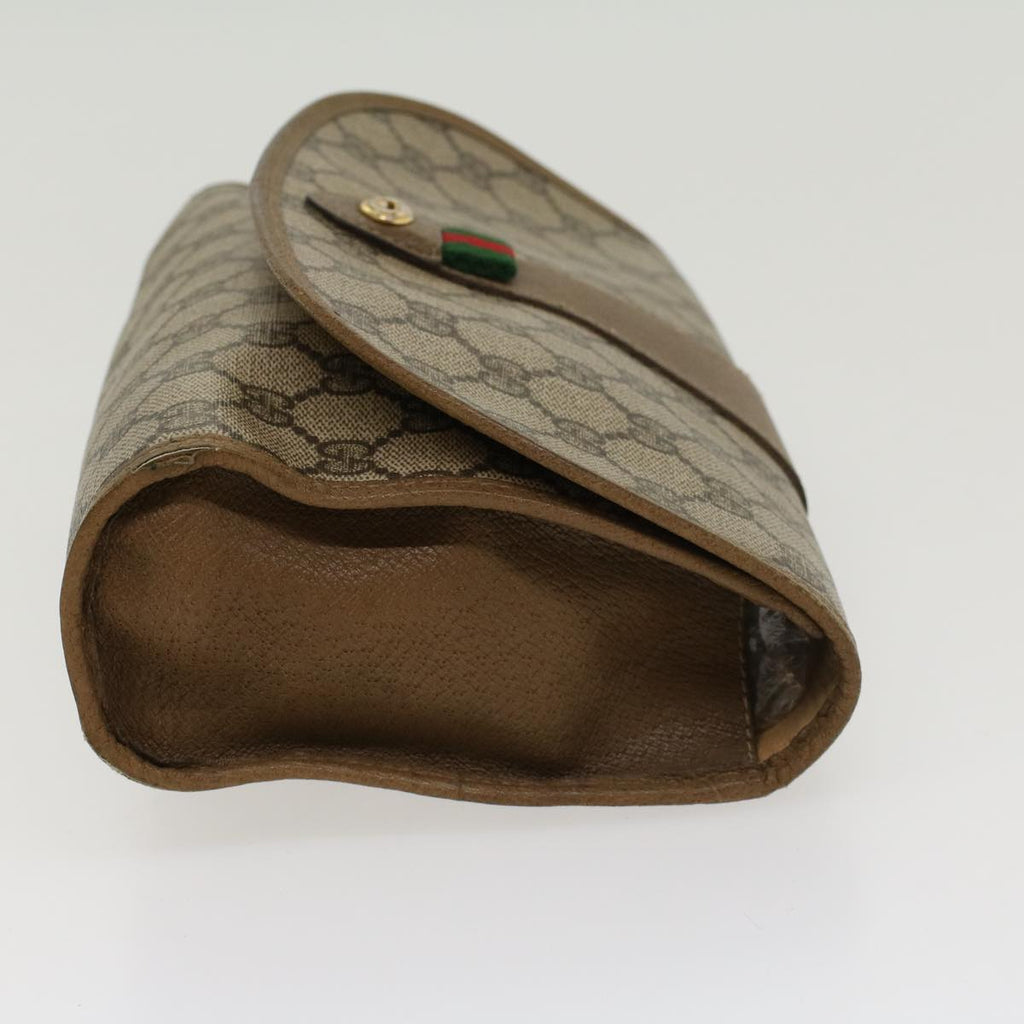 GUCCI GG Canvas Web Sherry Line Clutch Bag PVC Leather Beige Green  43092