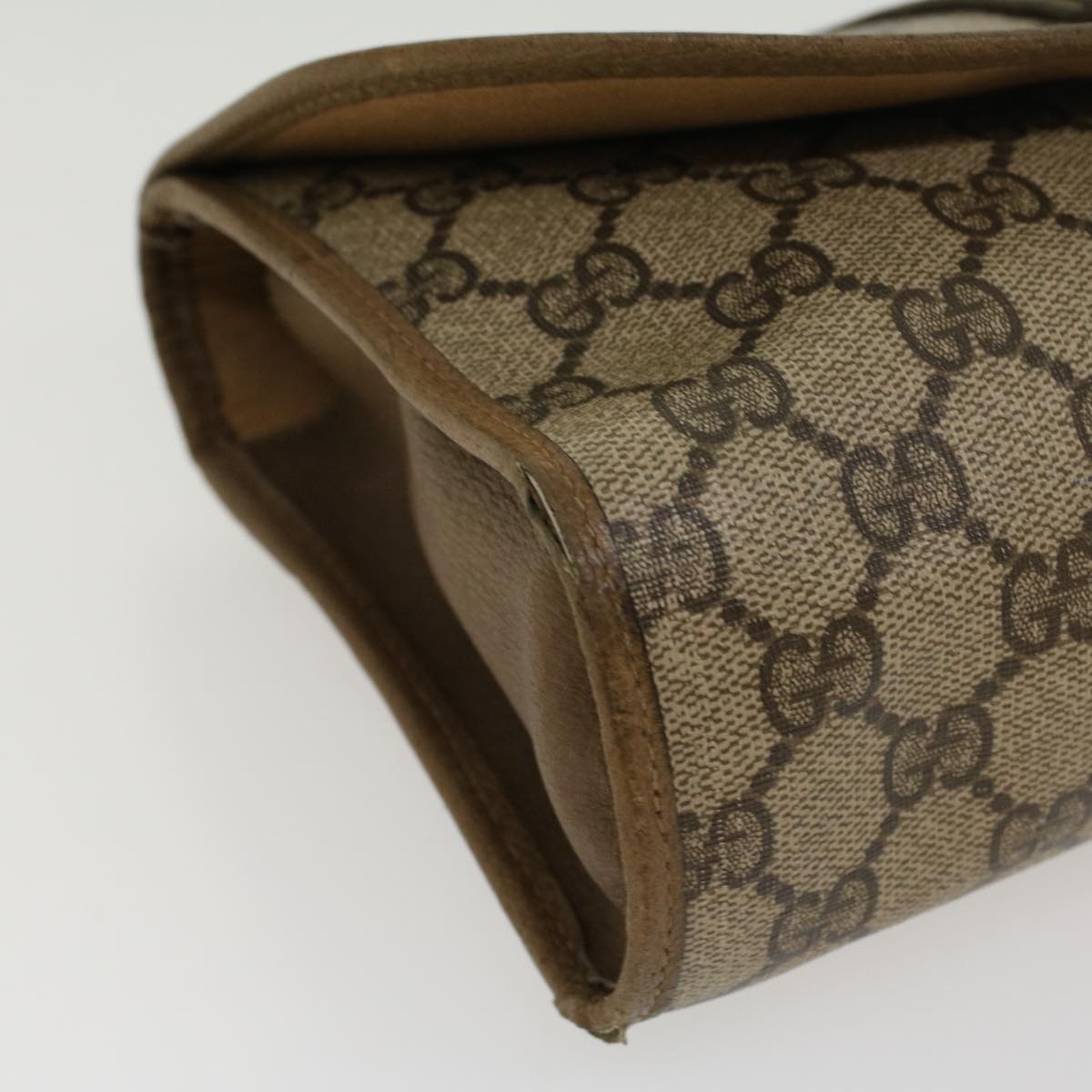 GUCCI GG Canvas Web Sherry Line Clutch Bag PVC Leather Beige Green  43092