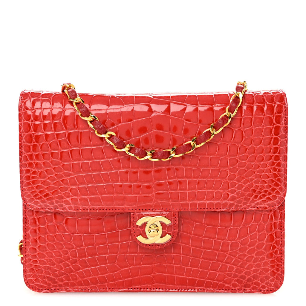 Chanel Shiny Alligator Small Single Flap Red