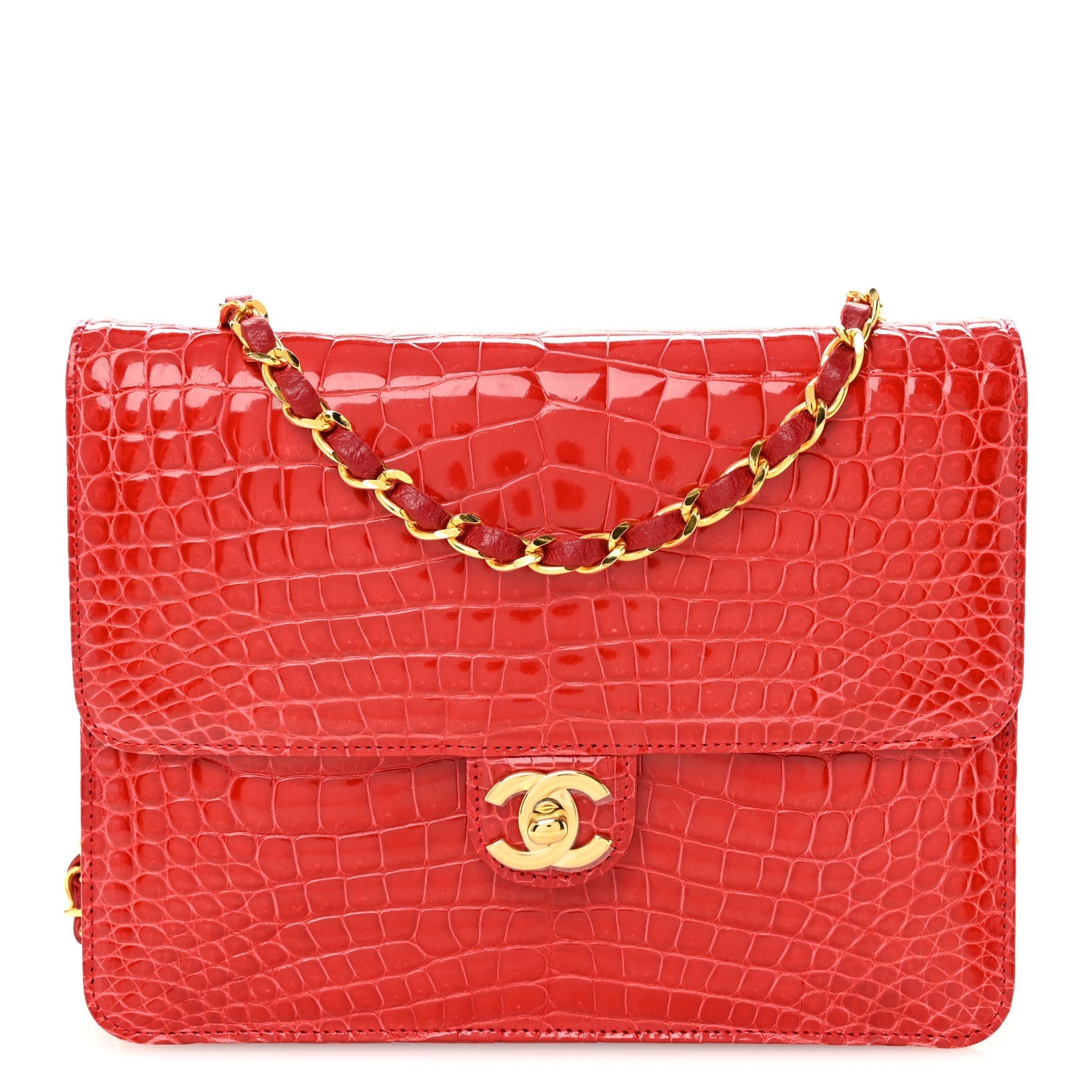 Chanel Shiny Alligator Small Single Flap Red