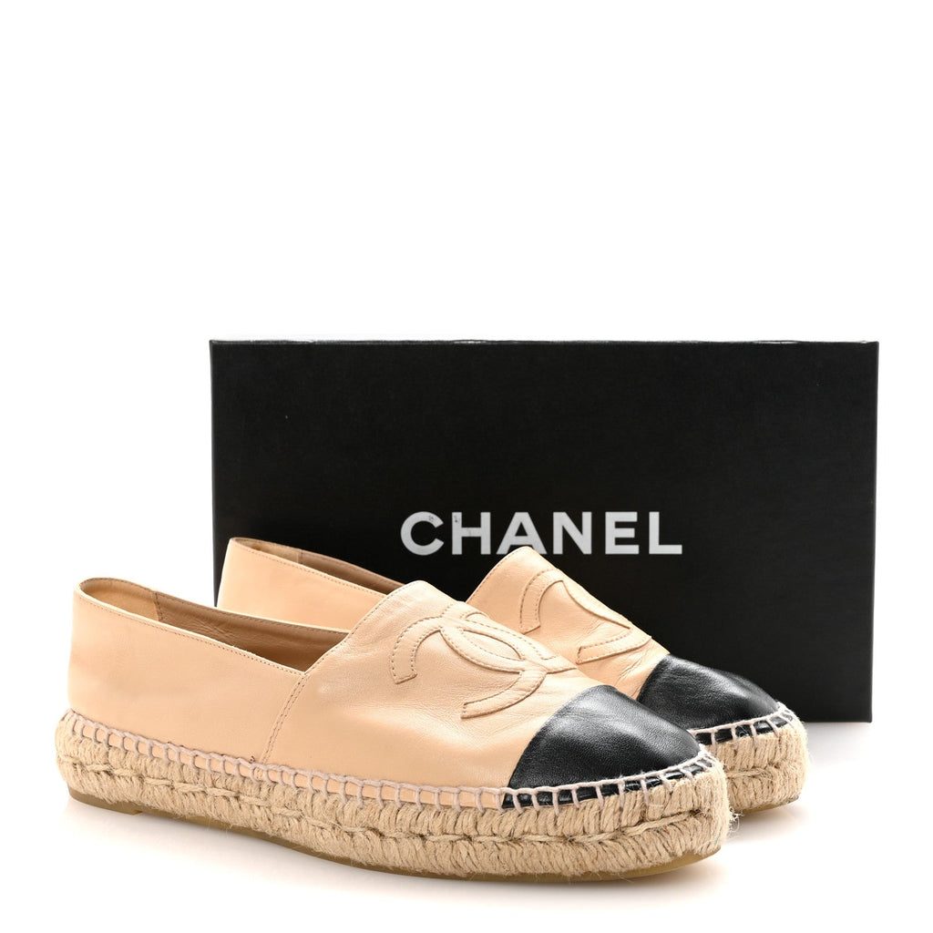 Lambskin CC Espadrilles 39 Beige Black