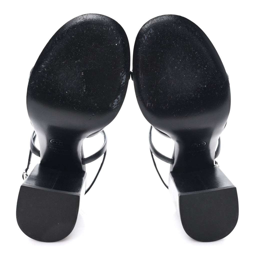 Laminated Lambskin Pearl CC Sandals 37.5 Black