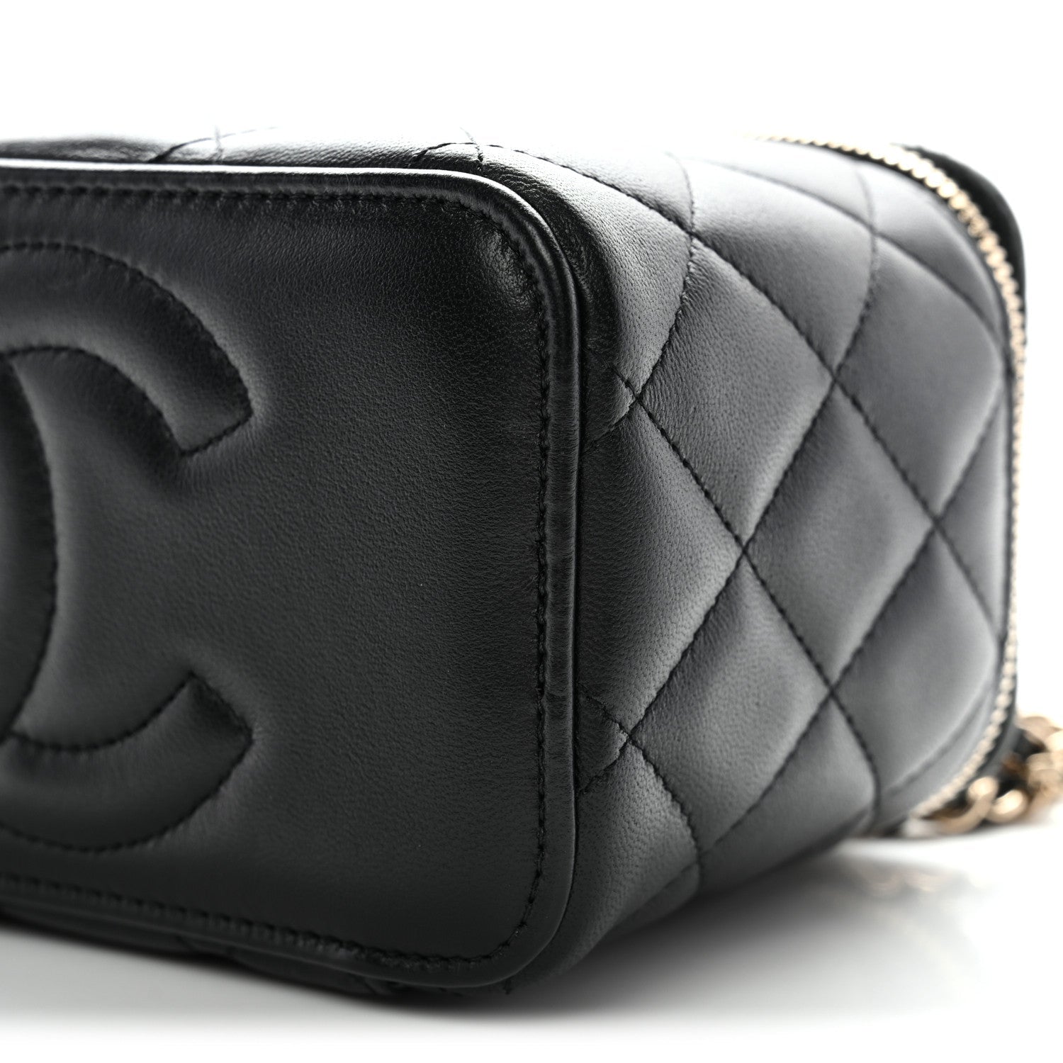 Chanel Lambskin Quilted Small Top Handle Vanity Case With Chain Black