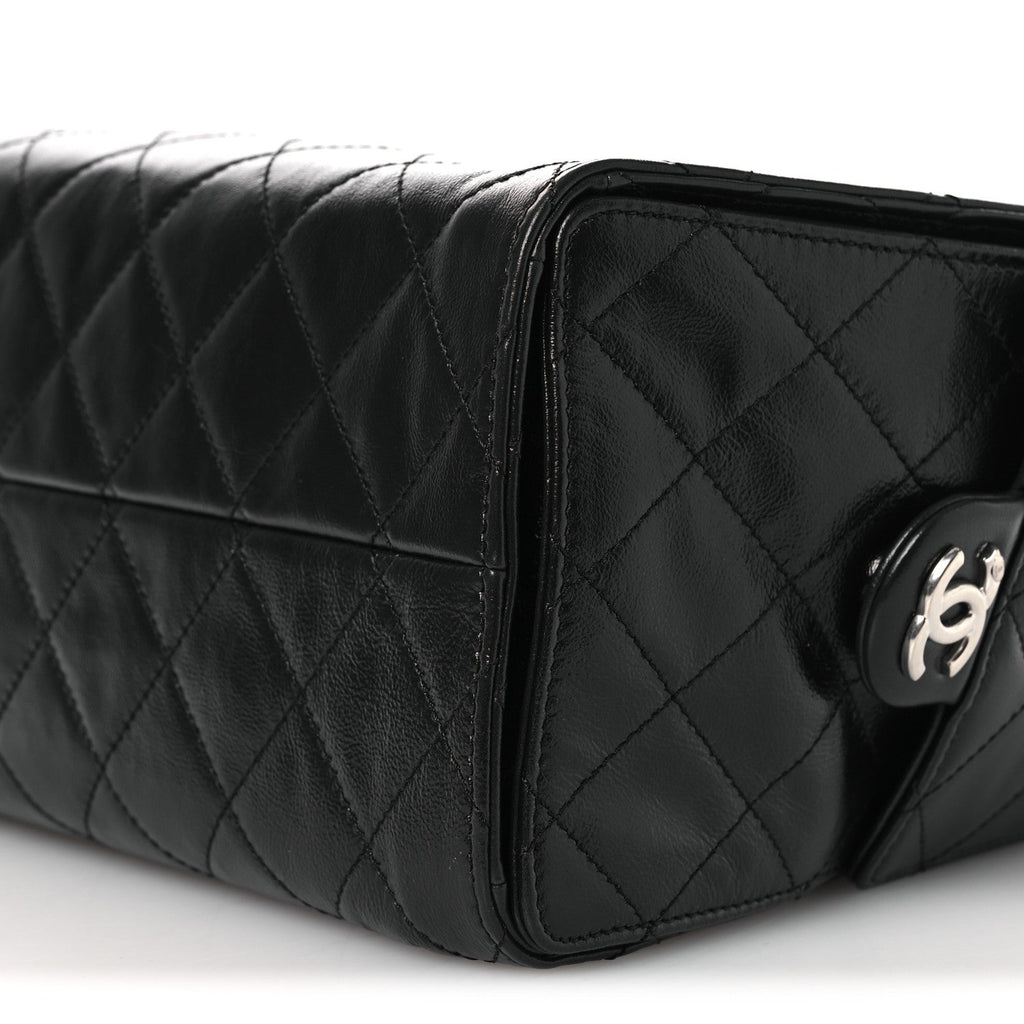 Chanel Shiny Crumpled Calfskin Quilted Small Chanel 25 Handbag Black
