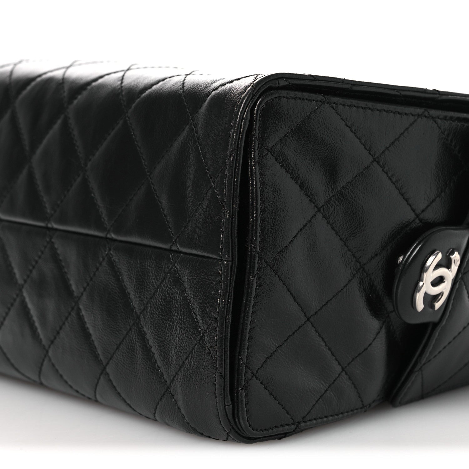 Chanel Shiny Crumpled Calfskin Quilted Small Chanel 25 Handbag Black