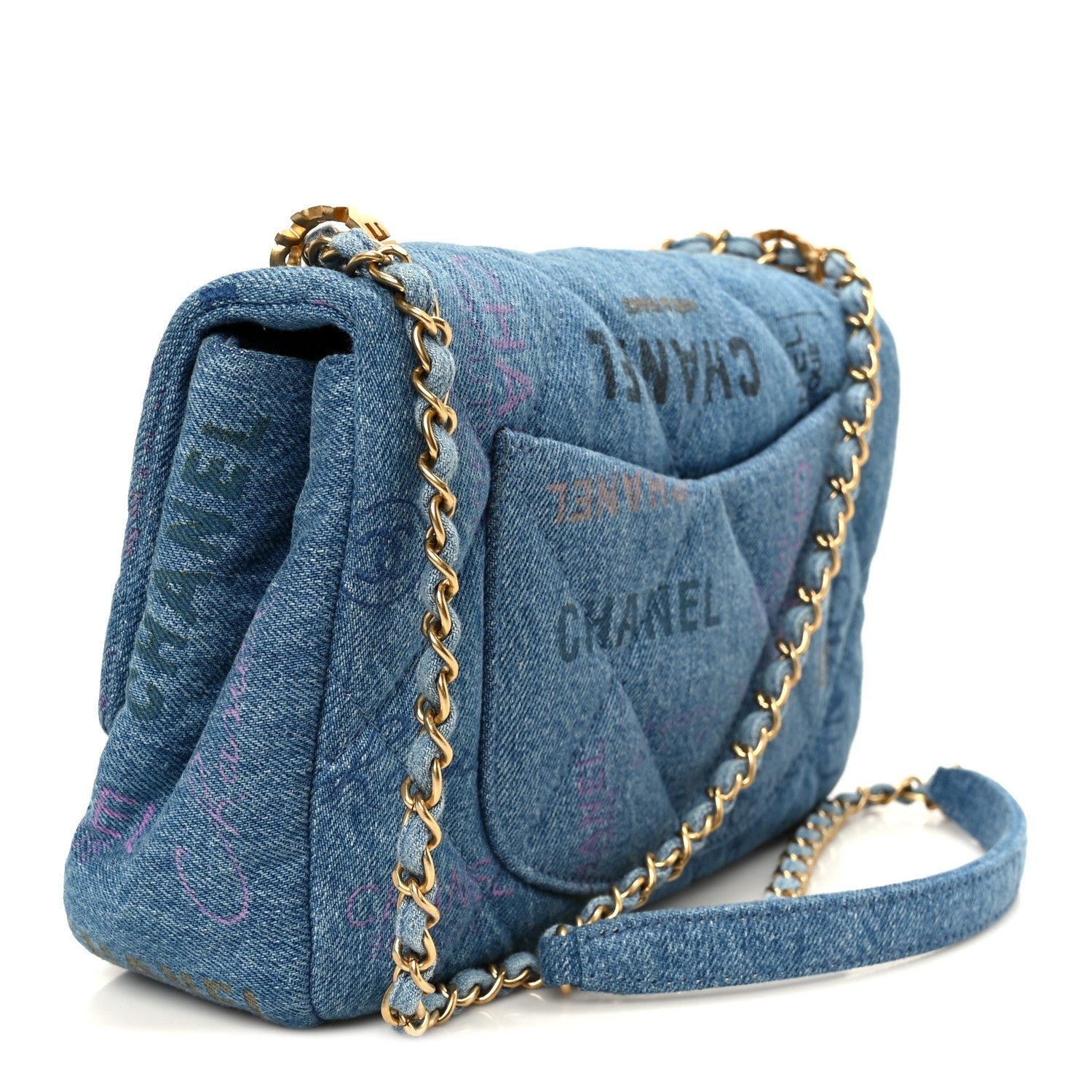 Chanel Denim Quilted Denim Large Mood Flap Blue Multicolor
