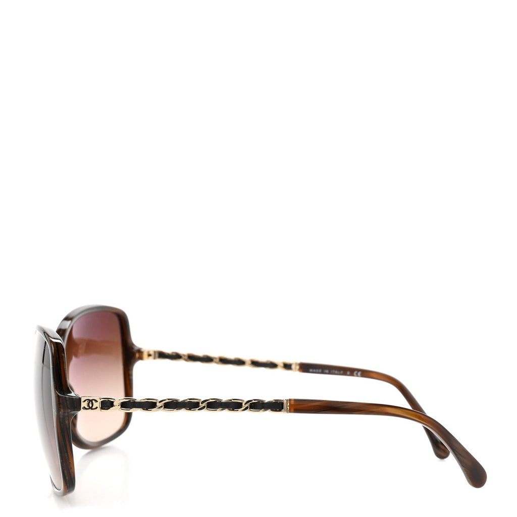 Acetate Metal Lambskin Chain Square Sunglasses 5210-Q Brown