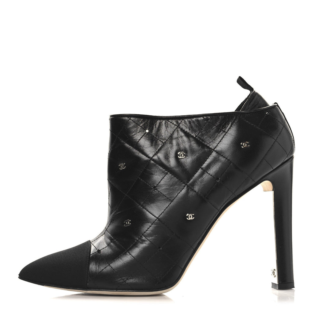 Lambskin Quilted CC Cap Toe Booties 41 Black