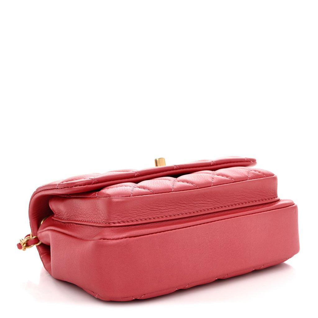 Chanel Metallic Calfskin Quilted Top Handle Flap Dark Pink