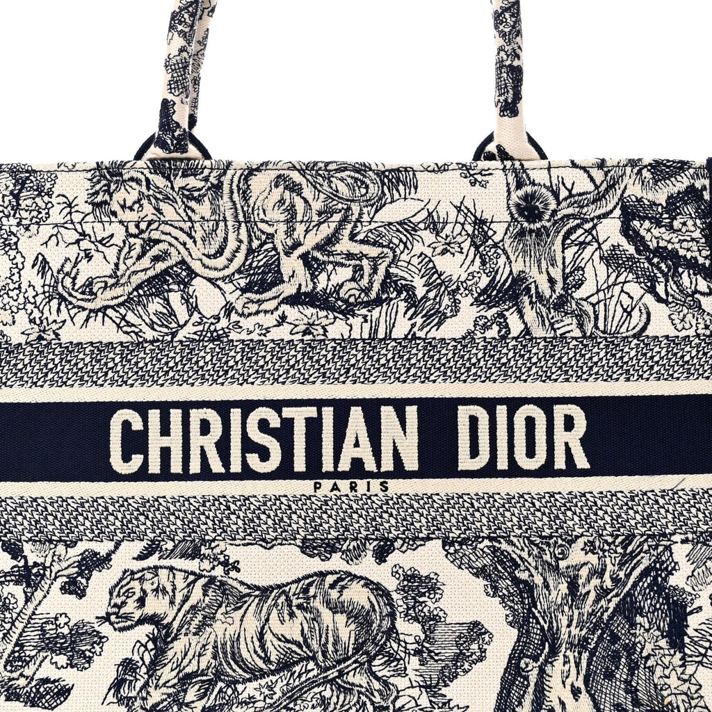 Christian Dior Canvas Embroidered Medium Dioriviera Toile De Jouy Book Tote Blue