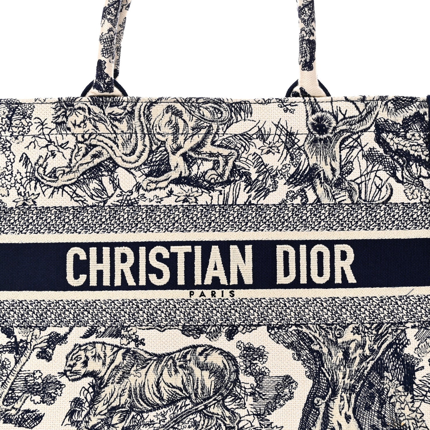 Christian Dior Canvas Embroidered Medium Dioriviera Toile De Jouy Book Tote Blue