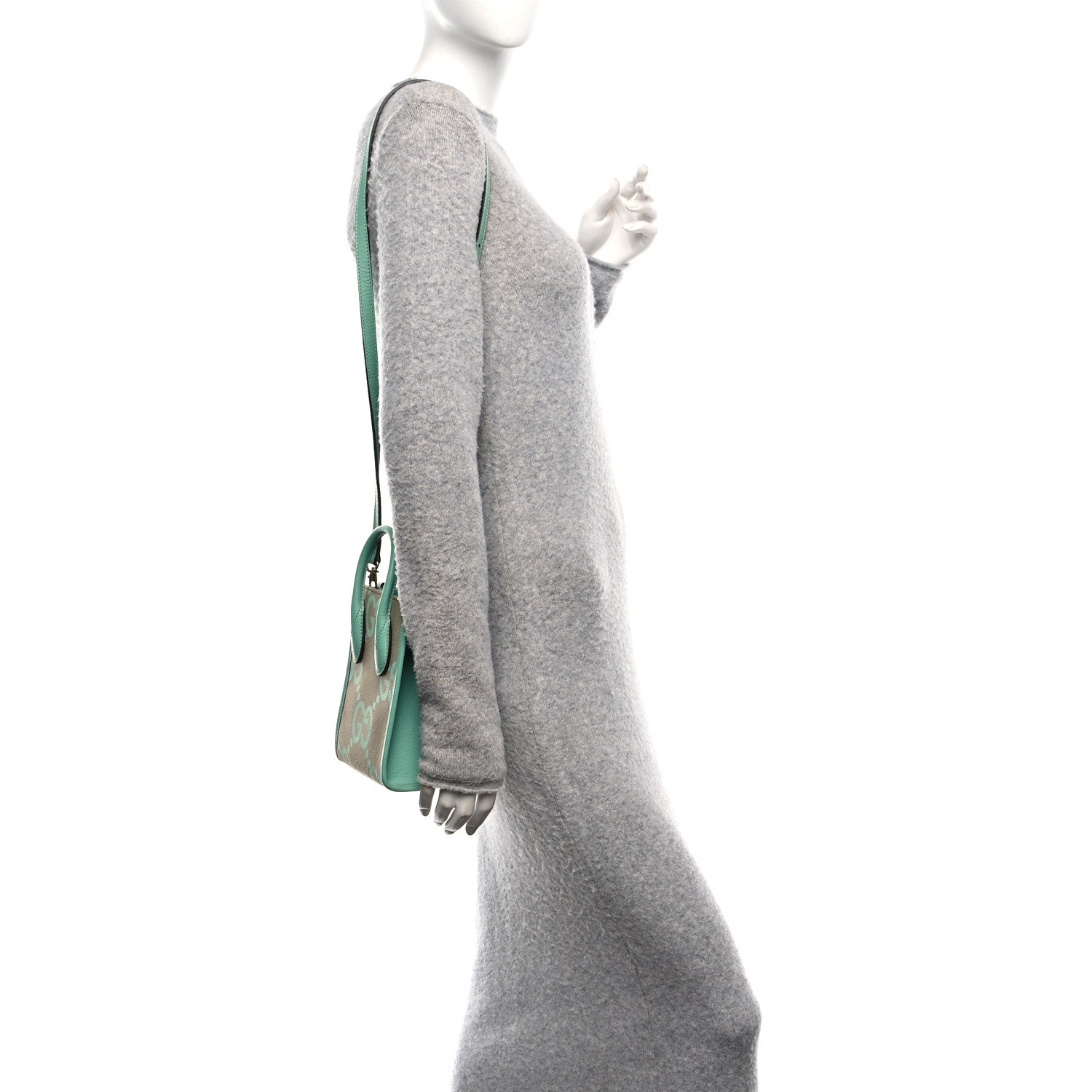 Gucci Monogram Jumbo GG Textured Dollar Calfskin Mini Tote Bag Pepperlight Mint