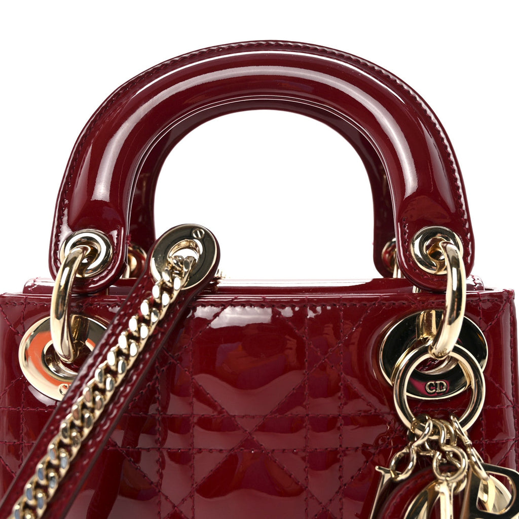 Christian Dior Patent Cannage Mini Lady Dior Red
