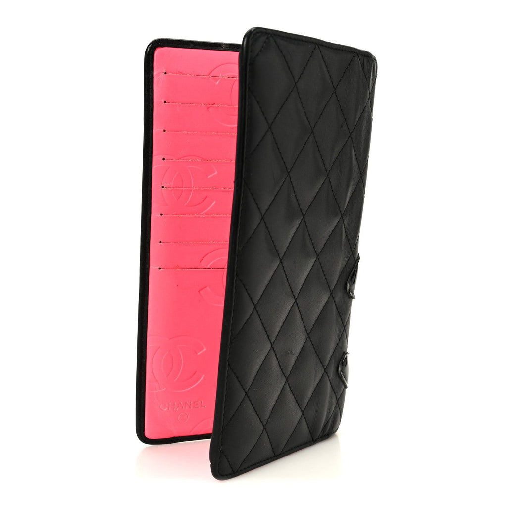 Calfskin Quilted Cambon Yen Wallet Black