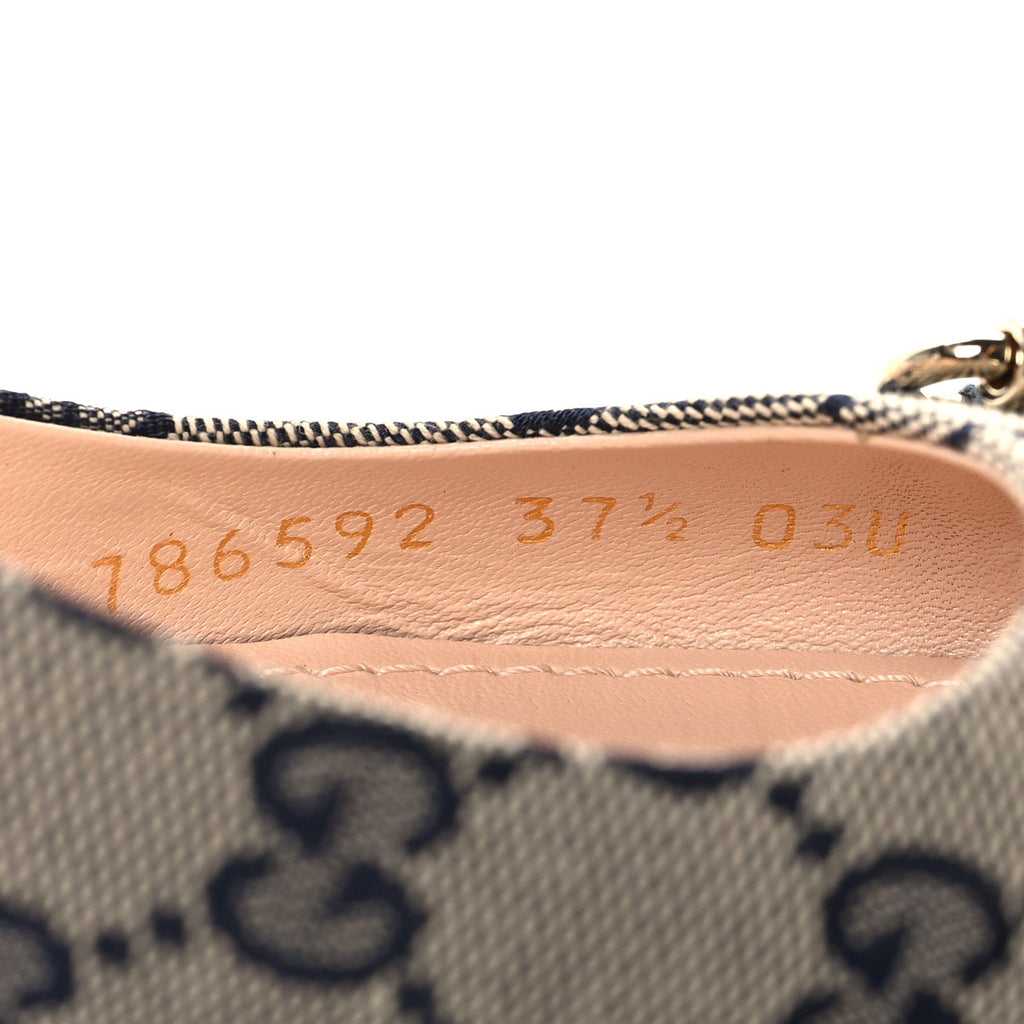 Gucci Monogram Horsebit Womens Slingback Ballet Flat 37.5 Beige Blue