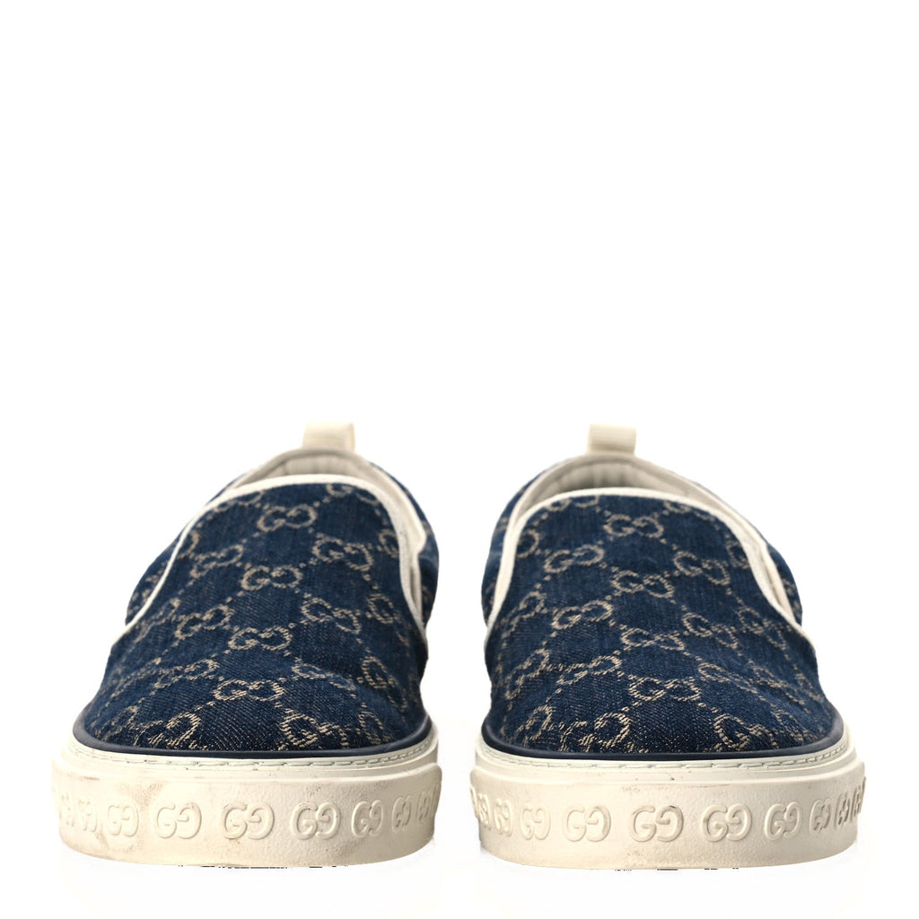 Gucci New Denim GG Monogram Mens 1977 Tennis Slip On Sneakers 8.5 Blue Tea Mystic White