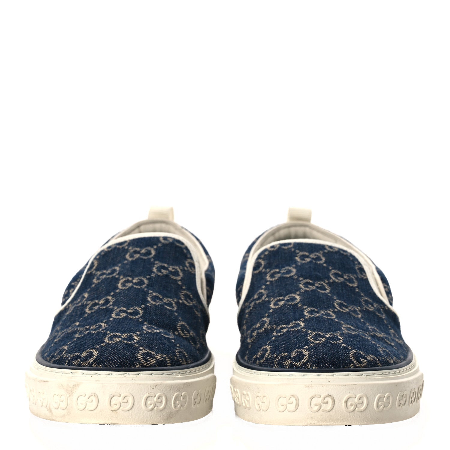 Gucci New Denim GG Monogram Mens 1977 Tennis Slip On Sneakers 8.5 Blue Tea Mystic White