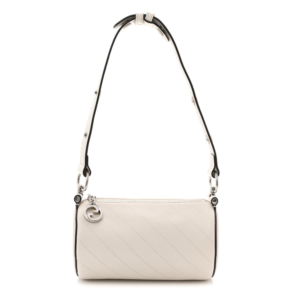 Gucci Sakai Be Green Calfskin Diagonal Stitched Mini Blondie Barrel Shoulder Bag Mystic White
