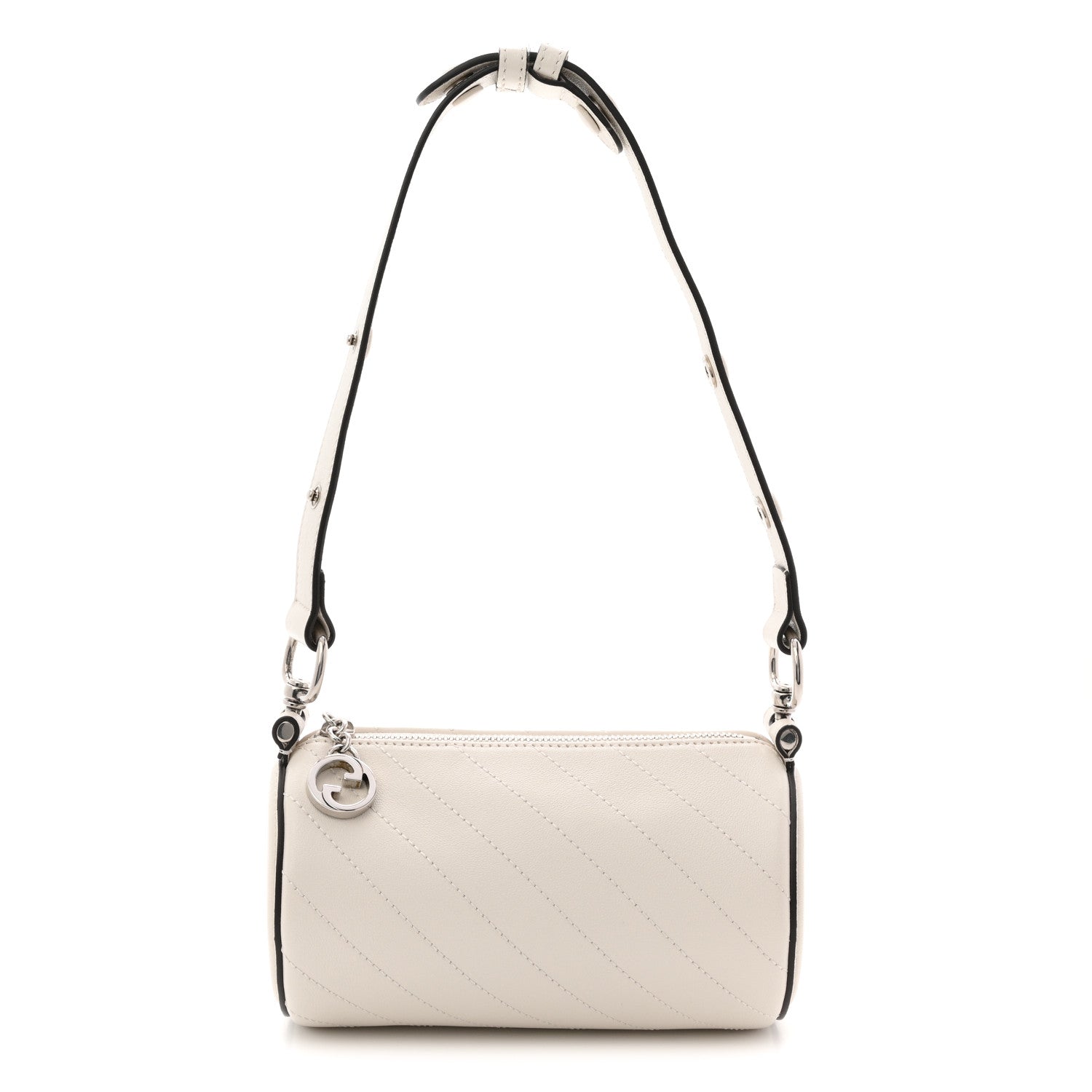 Gucci Sakai Be Green Calfskin Diagonal Stitched Mini Blondie Barrel Shoulder Bag Mystic White